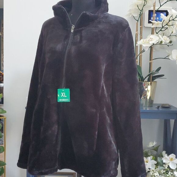 Plush Faux Fur Full Zip Jacket Black XL | 32 Degrees - Picture 6 of 9